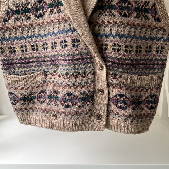 Vintage Ralph Lauren Fair Isle Collared Wool Sweater Vest 80's Women's Size L - Picture 3 of 14